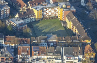 Aerial view, residential complex Widumstraße corner Ostenwall, green interior space, centre, Hamm,
