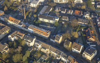 Aerial view, residential area with apartment blocks at Kentroper Weg 20-40, Sundermann chimney,