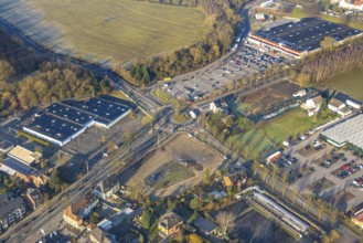 Aerial view, Münsterstraße federal road B63 at Sachsenring roundabout, former Praktiker DIY store