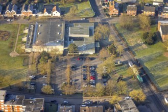 Aerial view, Sachsenhalle multi-purpose sports hall, car parks, Heessen district, Hamm, Ruhr area,