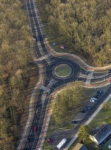 Aerial view, new roundabout Hammer Straße and Bülowstraße in the forest area, Bockum-Hövel, Hamm,