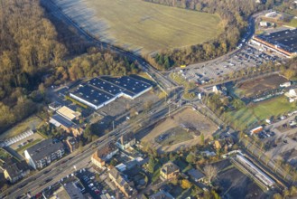 Aerial view, Münsterstraße Bundesstraße B63 at the Sachsenring roundabout, former Praktiker DIY