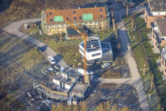 Aerial view, construction site on Schlossstraße, Schlossmühle development area, Heessen district,