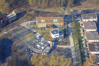 Aerial view, construction site on Schlossstraße, Schlossmühle development area, Heessen district,