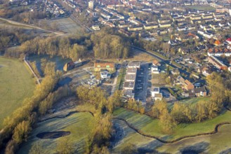 Aerial view, construction site on Schlossstraße, Schlossmühle development area, Heessen district,