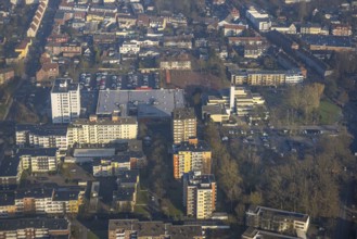 Aerial view, Höveler Markt market square and terraced town hall citizens' office, on the left the