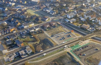 Aerial view, planned local transport connection with stop in Westtünnen, construction site on