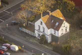 Aerial view, old railway station building, Rhynern-West small station, planned district library and