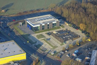 Aerial view, building site with new Mensing Galerie building on the corner of Werler Straße and