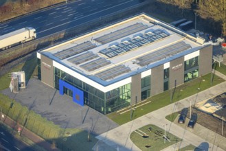 Aerial view, building site with new Mensing Galerie building on the corner of Werler Straße and