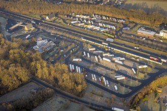 Aerial view, motorway A2 service area Serways service area Rhynern service area, truck parking