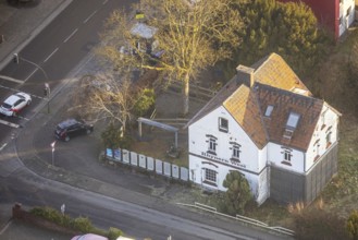 Aerial view, old railway station building, Rhynern-West small station, planned district library and
