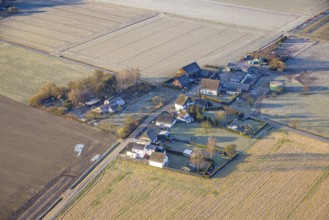 Aerial view, residential area, view of Dreihausen, Scheidingen, city limits of Hamm, Welver, Ruhr