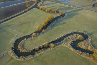 Aerial view, floodplain and river Ahse meander, Dorfwelver, Welver, Ruhr area, North
