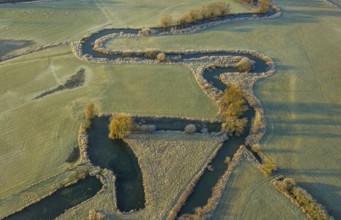 Aerial view, floodplain and river Ahse meander, Dorfwelver, Welver, Ruhr area, North