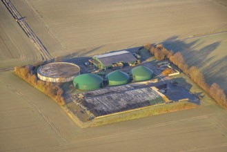 Aerial view, Wambeln biogas plant, In der Kuhweide, Rhynern district, Hamm, Ruhr area, North