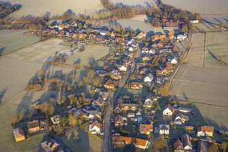 Aerial view, residential area, view of the district of Illingen surrounded by meadows and fields,