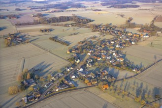 Aerial view, residential area, view of the district of Illingen surrounded by meadows and fields,