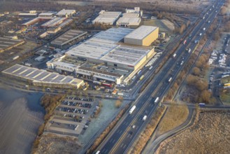 Aerial view, Siegenbeckstraße industrial estate on the A2 motorway, planned motorway junction,