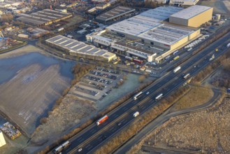Aerial view, Siegenbeckstraße industrial estate on the A2 motorway, planned motorway junction,