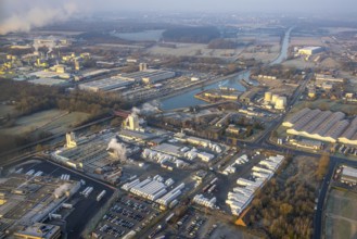 Aerial view, Hindu temple complex, new water basin pool for holy baths, Hindu community in Germany,
