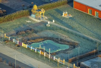 Aerial view, Hindu temple complex, Hindu community in Germany, K.d.ö.R., Uentrop, Hamm, Ruhr area,
