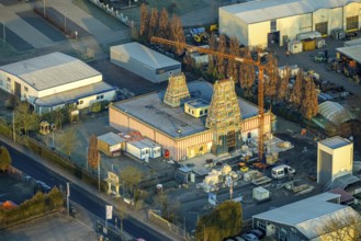 Aerial view, Hindu temple complex, Hindu community in Germany, K.d.ö.R., Uentrop, Hamm, Ruhr area,