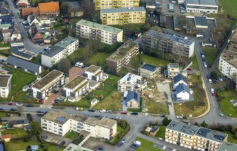 Aerial view, construction site with new housing estate Waldenburger Straße corner Königsberger