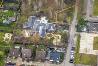 Aerial view, Arche Noah Herringen day care centre construction site, Herringen district, Hamm, Ruhr