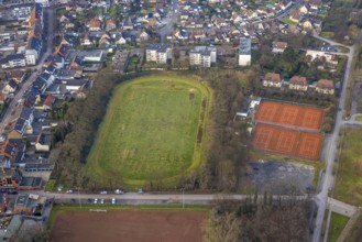 Aerial view, sports ground Glück-Auf-Stadion and tennis courts Tennisclub Herringen 1956 e. V.,