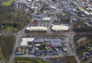 Aerial view, Dortmunder Straße shopping centre with DM, Rewe, Aldi and Edeka supermarket, St.