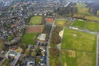 Aerial view, Lippepark, Glück-Auf-Stadion sports ground and tennis courts Tennisclub Herringen 1956