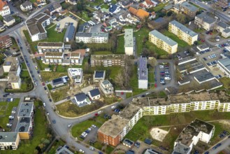 Aerial view, construction site with new housing estate Waldenburger Straße corner Königsberger
