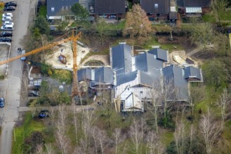 Aerial view, Arche Noah Herringen day care centre construction site, Herringen district, Hamm, Ruhr