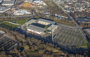 Aerial view, football stadium at the Hafenstraße of the club Rot-Weiß Essen, 3rd Bundesliga,