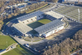 Aerial view, football stadium at the Hafenstraße of the club Rot-Weiß Essen, 3rd Bundesliga,