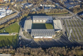 Aerial view, football stadium at the Hafenstraße of the club Rot-Weiß Essen, 3rd Bundesliga,