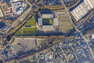 Aerial view, football stadium at the Hafenstraße of the club Rot-Weiß Essen, 3rd Bundesliga,