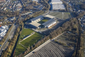 Aerial view, football stadium at the Hafenstraße of the club Rot-Weiß Essen, 3rd Bundesliga,