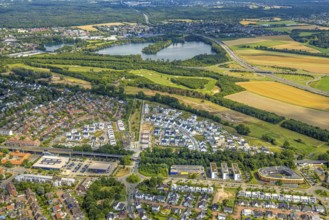 Aerial view, Duisburg-Süd, residential area Angerbogen, Am Alten Angerbach, semi-circular new