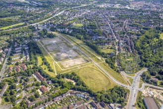 Aerial view, brownfield site Schacht 2/5, construction site and new commercial development area