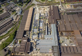 Aerial view, thyssenkrupp Steel Europe - Warmbandwerk, construction site, Marxloh, Duisburg, Ruhr