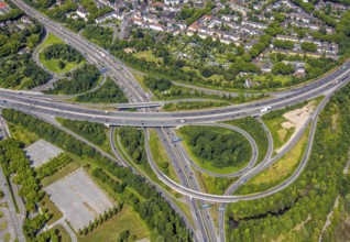 Aerial view, motorway junction Duisburg-Nord with motorway A42 and motorway A59, Obermeiderich,