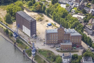 Aerial view, Plangemühle an der Königstraße, construction site with facade scaffolding,