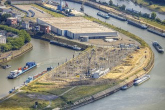 Aerial view, Mercatorinsel inland navigation on Vinckekanal and harbour canal, Stangenwald