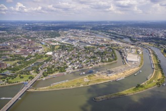 Aerial view, Mercatorinsel inland navigation on Vinckekanal and harbour canal, Stangenwald