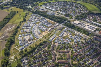 Aerial view, Duisburg-Süd, residential area Angerbogen, Am Alten Angerbach, semi-circular new