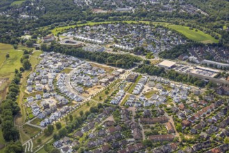 Aerial view, Duisburg-Süd, residential area Angerbogen, Am Alten Angerbach, semi-circular new