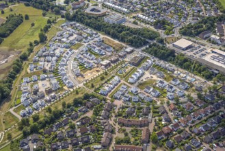 Aerial view, Duisburg-Süd, residential area Angerbogen, Am Alten Angerbach, semi-circular new