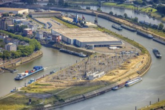 Aerial view, Mercatorinsel inland navigation on Vinckekanal and harbour canal, Stangenwald